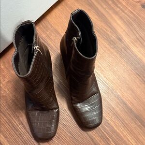 Jones New York Croc-Embossed Square Toe Ankle Boots - Brown